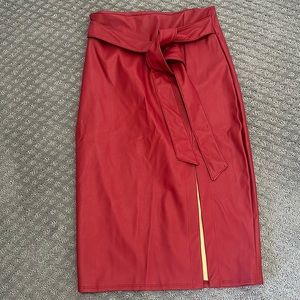 Fashion nova sexy Red faux leather skirt with slit and belt fully lined